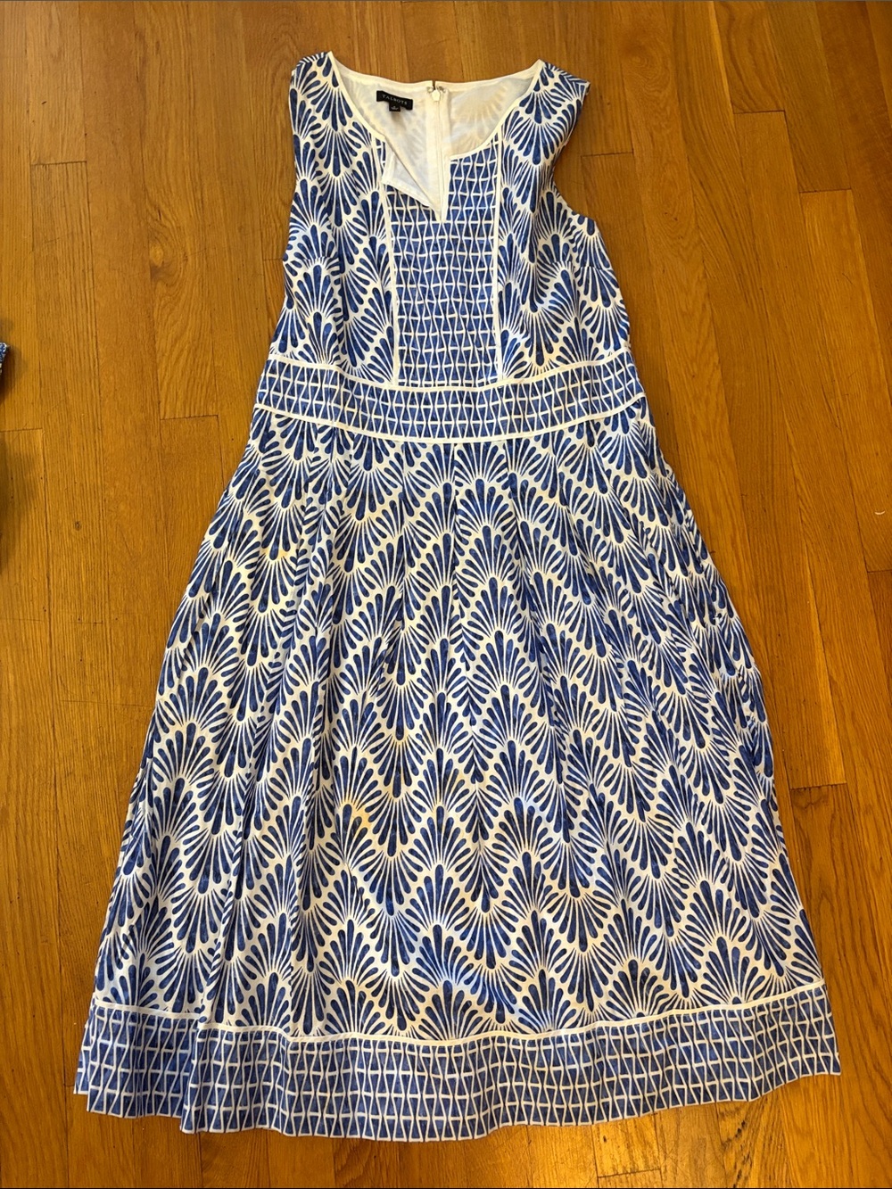 Blue & White Printed Sleeveless Dress